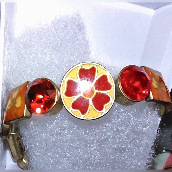 Stretchy Enamel Bracelet w/ Ruby & Garnet Crystals NWT - Picture 4 of 16